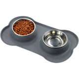 Antislip Double Dog Bowl With Silicone Mat
